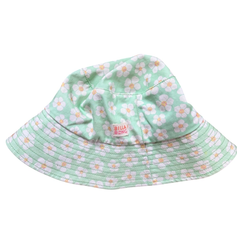 Billabong Mint Green Yellow Daisy Floral Print Cotton Bucket Hat Sun Beach